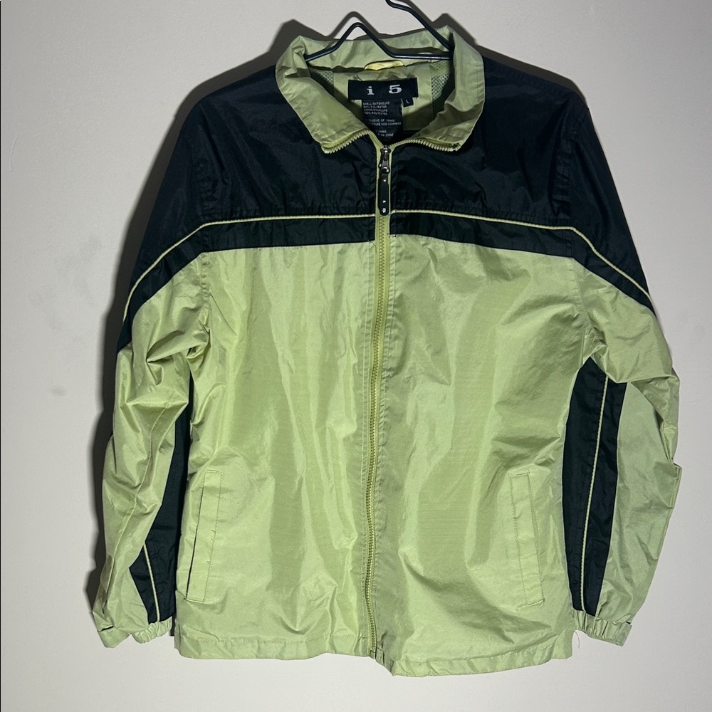 i5 Mens Lime Green‎ Black Colorblock Windbreaker Mesh Lined Zip Jacket Large